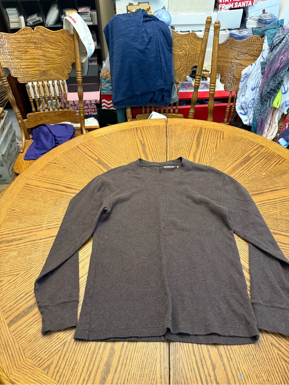 Abercrombie & Fitch Brown Long-Sleeve Crewneck Thermal Shirt